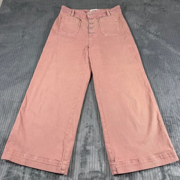 PAIGE Denim - Paige Anessa High Rise WIde Leg Rose Blush Womens 29 Petite Pink Button Fly